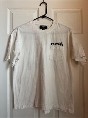 PLAYBOY White Short Sleeve Pocket Tee with Logo